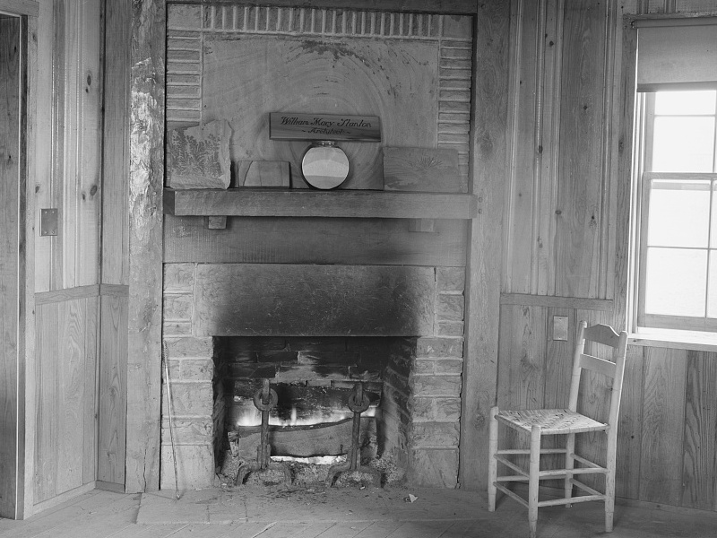 Fireplace in office of Cumberland Homesteads. Crossville, Tennessee