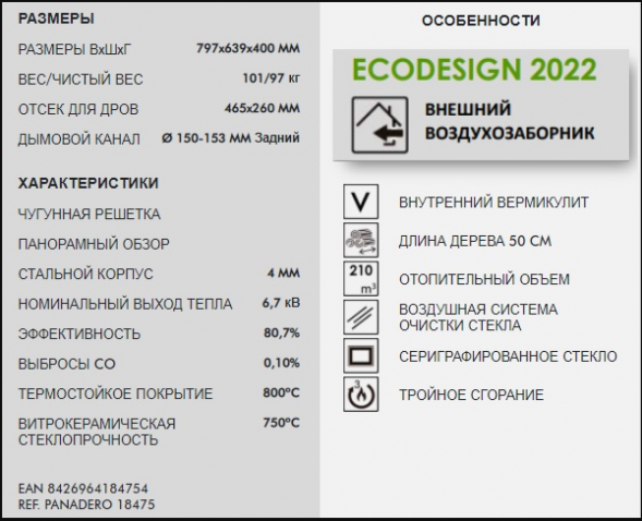 Дровяной камин PANADERO Verne стальной